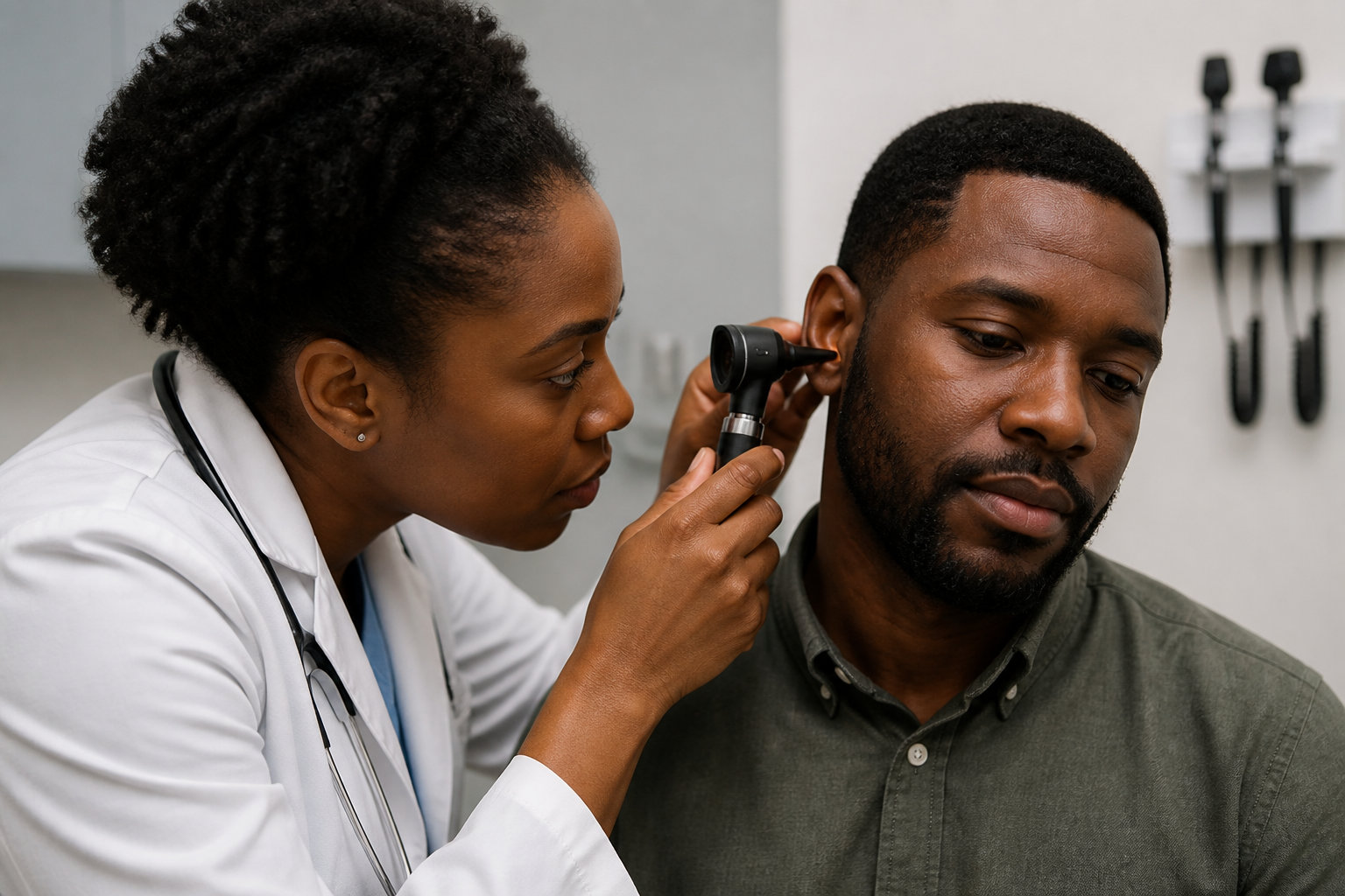 Examen de l’oreille lors d’une consultation médicale