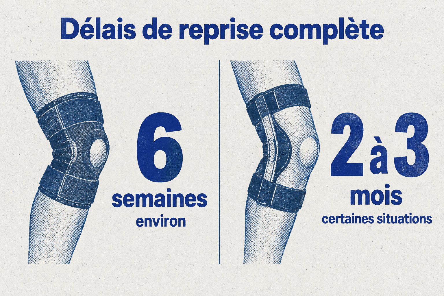 La reprise complète demande environ 6 semaines, et 2 à 3 mois dans certaines situations.